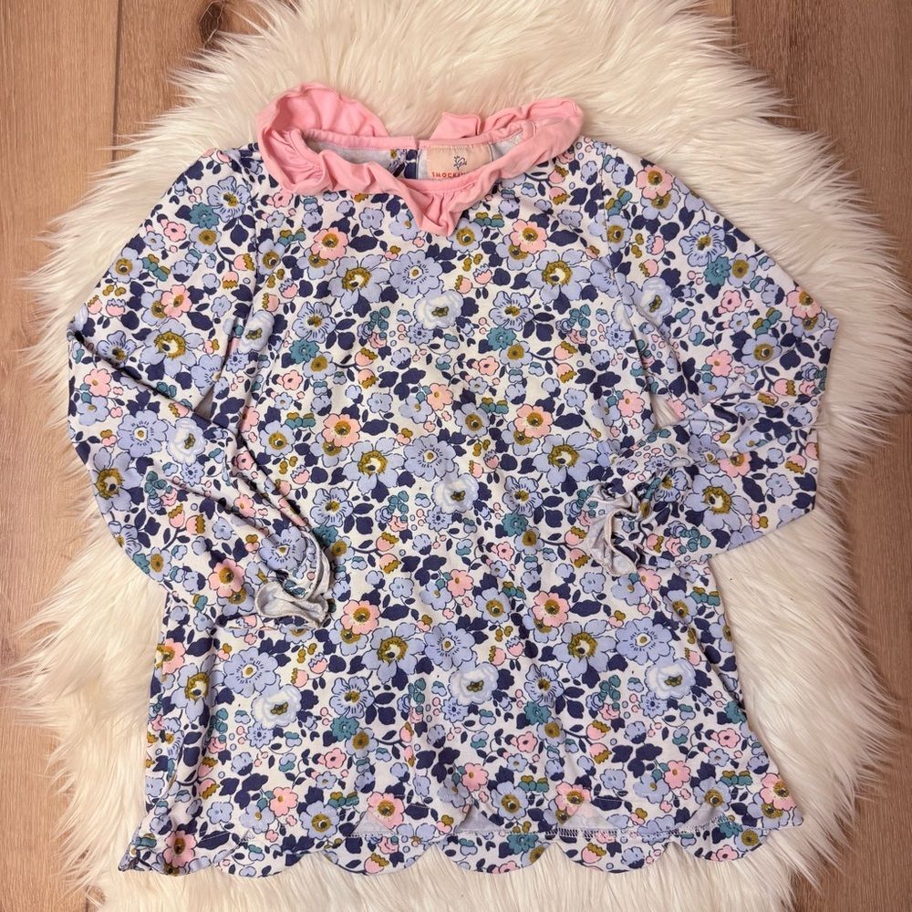 Smockingbird Floral Kids Blouse with Pink Collar - Size 6